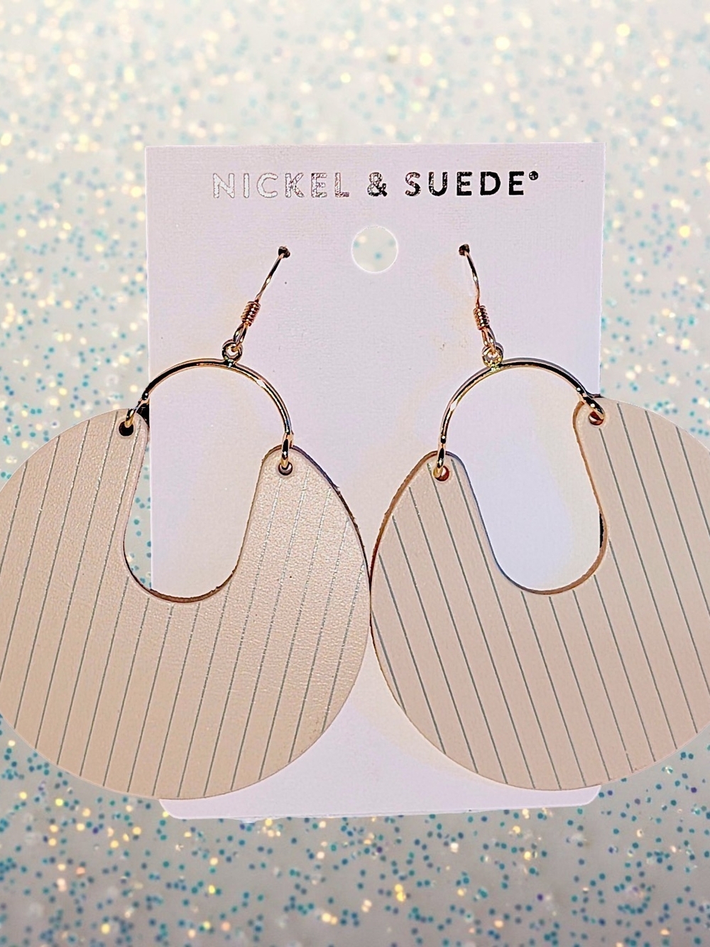 NEW Nickel & Suede Cream Striped Hoop Earrings